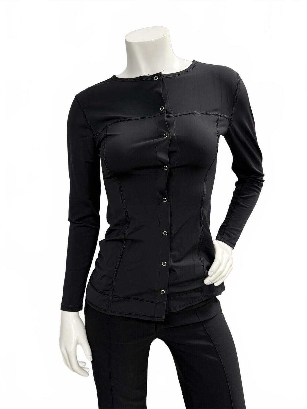 Susana Monaco Black Snap Front Long Sleeve Stretch Top Size S Y2K Fitted